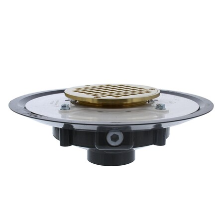 Jones Stephens 2in. Heavy Duty PVC Drain Base with 3-1/2in. Metal Spud and 5in. Polished Brass Strainer D50027